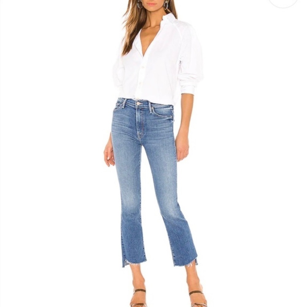MOTHER The Insider Crop Step Fray Monkey In The Middle Blue Jeans Size 28 Denim